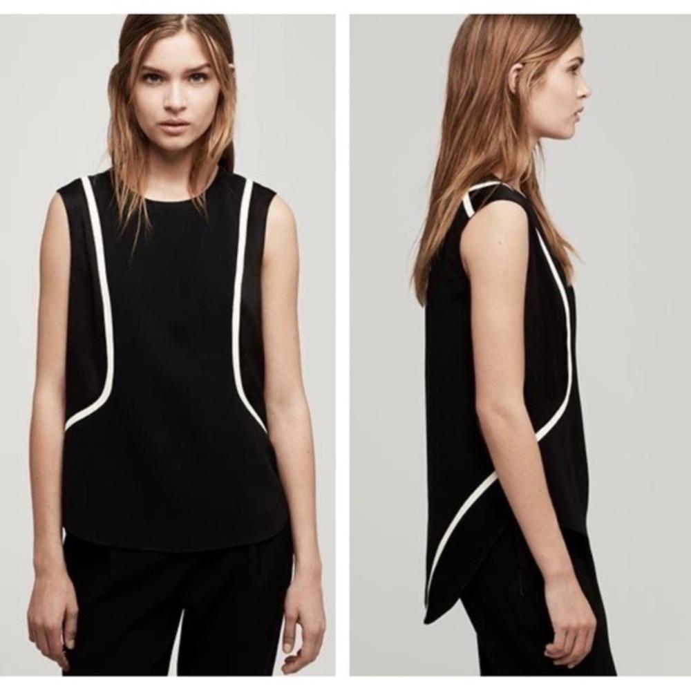 rag & bone Black Cream White Sleeveless Andrea Sleeveless Tuxedo Blouse XS